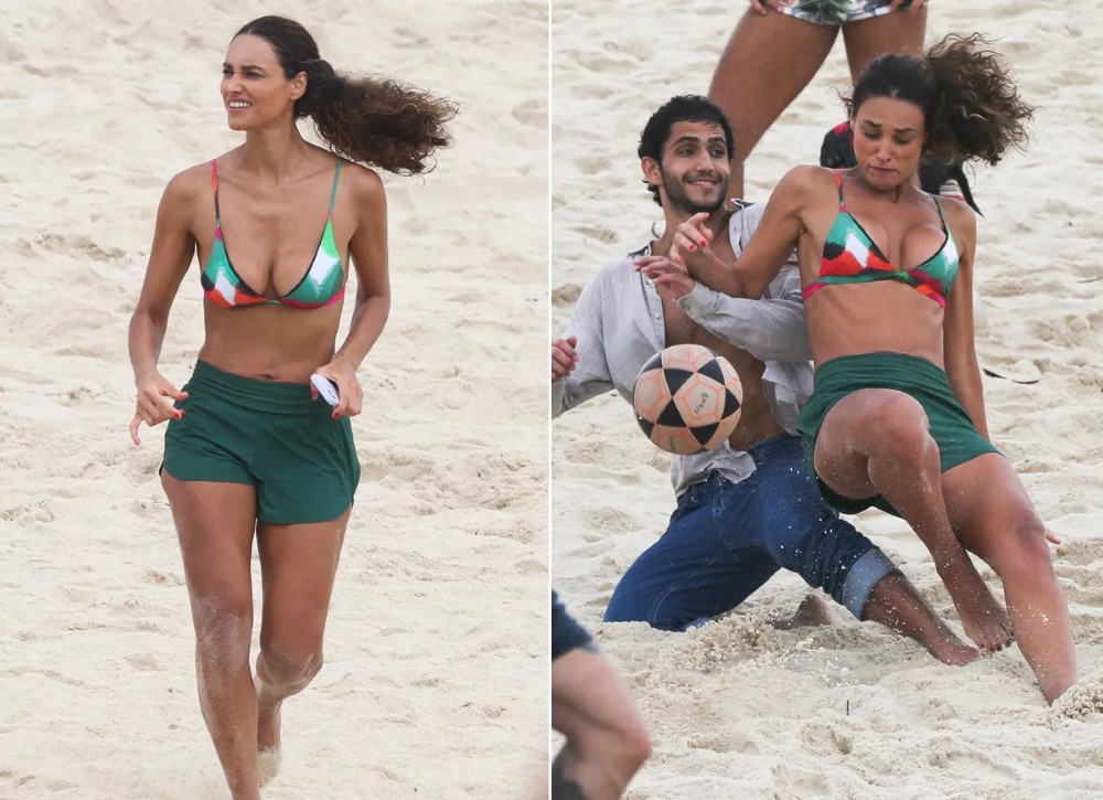 Débora Nascimento joga futevôlei em gravação em praia no Rio; fotos